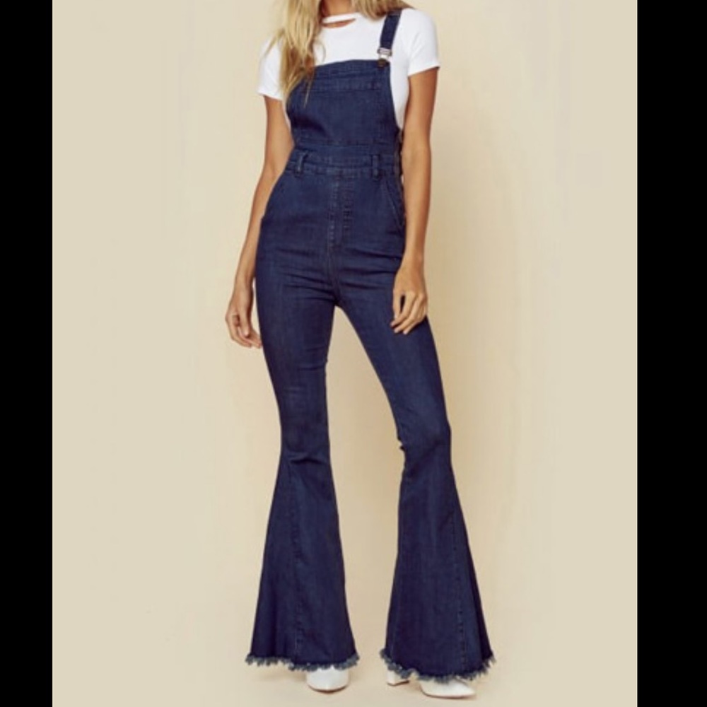 Show Me Your Mumu Berkeley Bell Overalls Dark Rainstorm Small